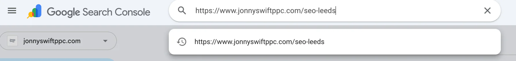 URL inspection bar in Google Search Console